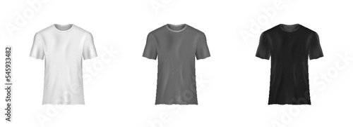 White, gray and black t-shirt mockup. Sport blank shirt template front view, men clothes for fashion