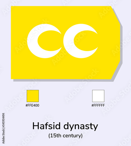 Vector Illustration of Hafsid dynasty (15th century) flag isolated on light blue background. Illustration Hafsid dynasty flag with Color Codes. photo