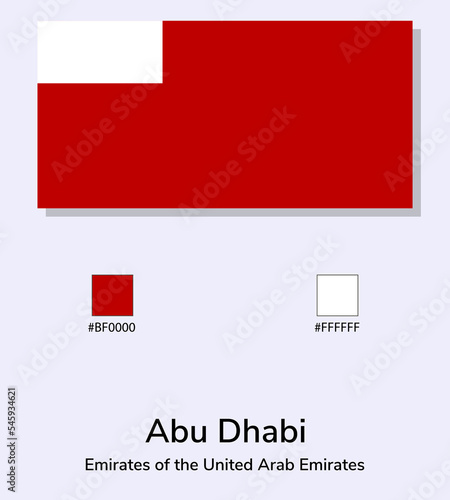 Vector Illustration of Abu Dhabi flag isolated on light blue background. Illustration Abu Dhabi flag with Color Codes. As close as possible to the original. ready to use, easy to edit.