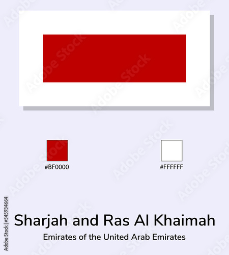 Vector Illustration of Sharjah and Ras Al Khaimah flag isolated on light blue background. Illustration Sharjah and Ras Al Khaimah flag with Color Codes.
