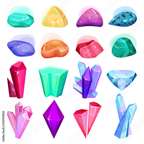 Fotografija Colorful Crystal or Crystalline Solid Forming Geometrical Shape Big Vector Set
