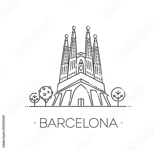 Sagrada Familia Cathedral at Barcelona, Spain, vector icon