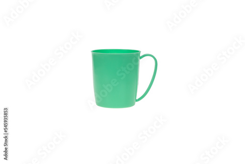 Plastic green cup isolated on white background with clipping path.	
