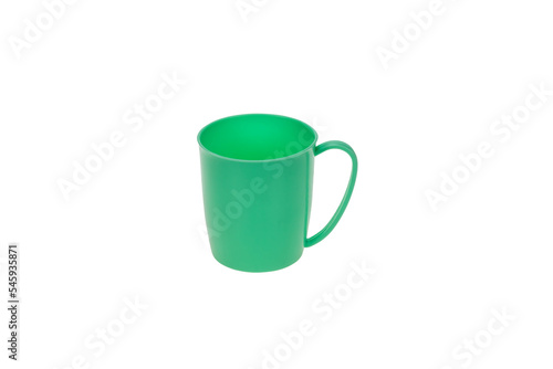Plastic green cup isolated on white background with clipping path.	