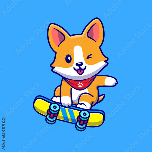 Cute Corgi Dog Playing Skateboard Cartoon Vector Icon 
Illustration. Animal Sport Icon Concept Isolated Premium 
Vector. Flat Cartoon Style