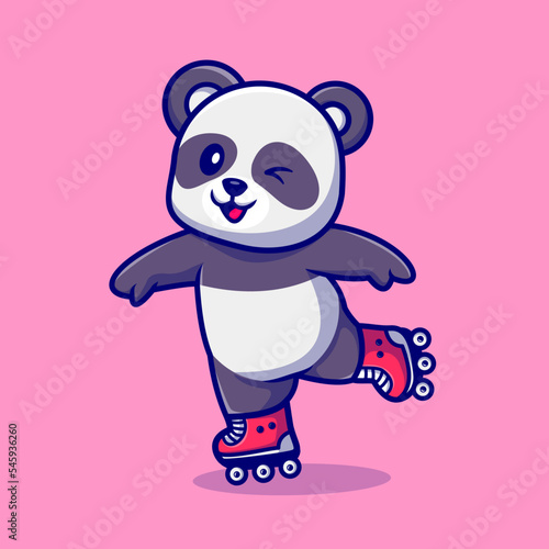 Cute Panda Palying Roller Skate Cartoon Vector Icon 
Illustration. Animal Sport Icon Concept Isolated Premium 
Vector. Flat Cartoon Style