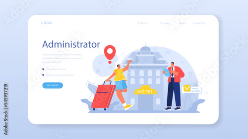 Hotel administrator web banner or landing page. Tourism service,