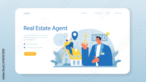 Realtor web banner or landing page. Real estate agent' assistance