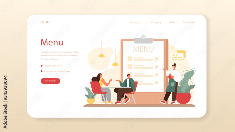 Waiter web banner or landing page. Restaurant staff in the uniform Waiter web banner or landing page. Restaurant staff in the uniform