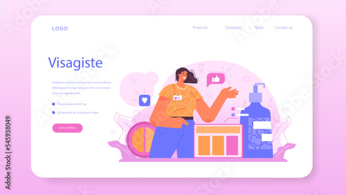 Make up artist web banner or landing page. Professional artist doing a beauty