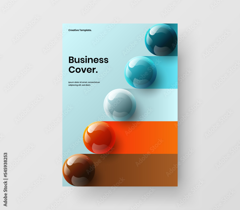 Clean catalog cover vector design layout. Vivid 3D balls handbill template. Clean catalog cover vector design layout. Vivid 3D balls handbill template.