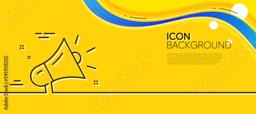 Megaphone line icon. Abstract yellow background. Advertisement device symbol. Brand ambassador sign. Minimal megaphone line icon. Wave banner concept. Vector