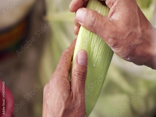 Elaboration of Humitas for the Pachamanca in Peru. Food concept and traditions of Peru (South America). photo