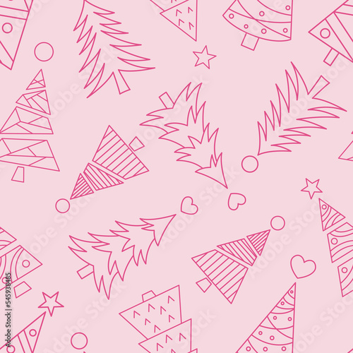 Pink christmas tree vector repeat pattern