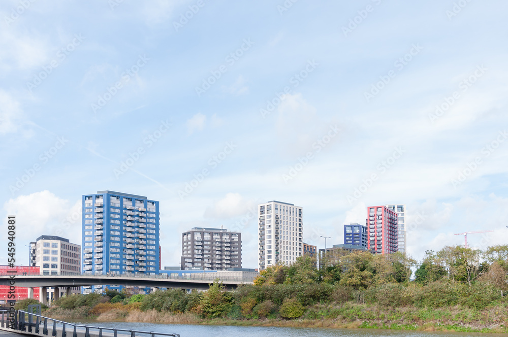 london, united kingdom, october 22, 2022: canning town residential development on the river lea at canning town, london
