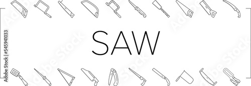 saw hand wood construction icons set vector