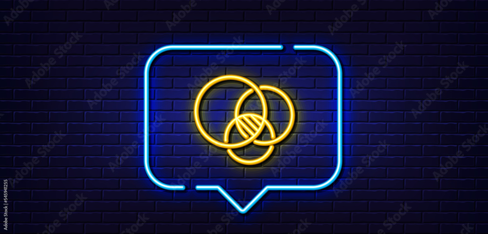 Neon light speech bubble. Euler diagram line icon. Eulerian circles sign. Relationships chart symbol. Neon light background. Euler diagram glow line. Brick wall banner. Vector Neon light speech bubble. Euler diagram line icon. Eulerian circles sign. Relationships chart symbol. Neon light background. Euler diagram glow line. Brick wall banner. Vector
