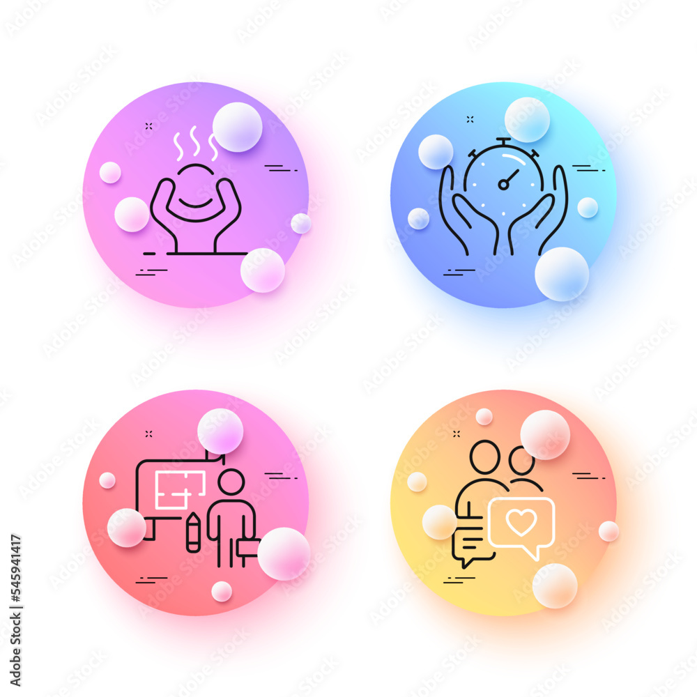 Difficult stress, Plan and Dating chat minimal line icons. 3d spheres or balls buttons. Timer icons. For web, application, printing. Mind anxiety, Architect plan, People love. Vector Difficult stress, Plan and Dating chat minimal line icons. 3d spheres or balls buttons. Timer icons. For web, application, printing. Mind anxiety, Architect plan, People love. Vector