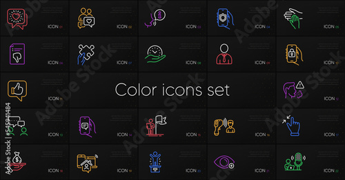 Set of Volunteer, Security app and People chatting line icons. Include Winner podium, Dating chat, Friends chat icons. Cough, Locked app, Work home web elements. Like, Human. Vector