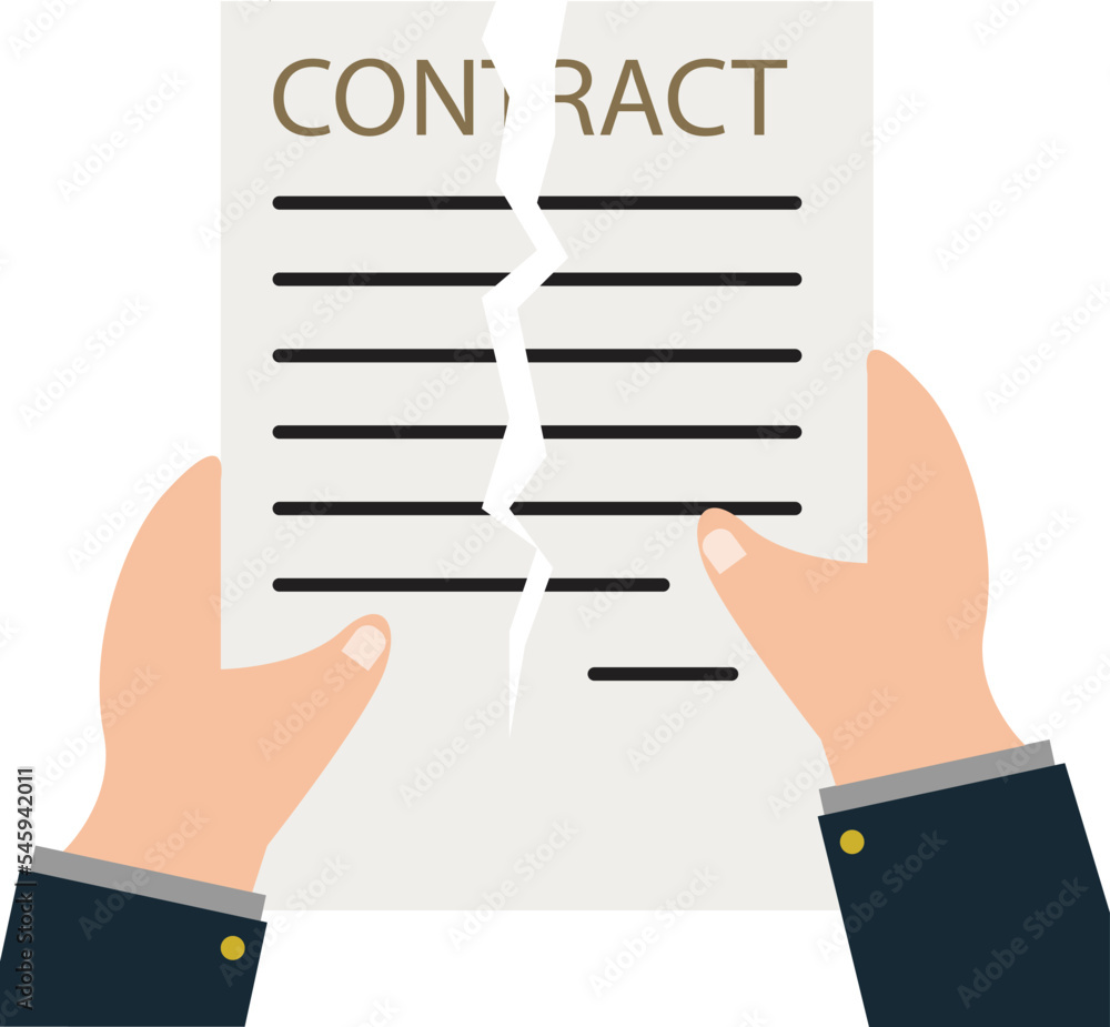 person hands ripping up a contract. Terminated contract sign. Business concept of disagreement. flat style. person hands ripping up a contract. Terminated contract sign. Business concept of disagreement. flat style.