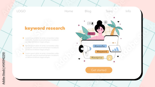SEO specialist web banner or landing page. Idea of search engine