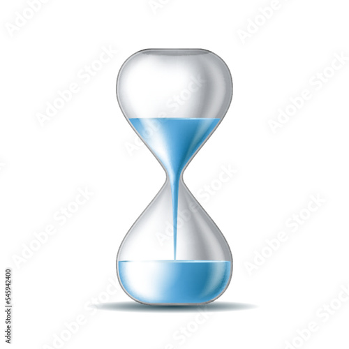 Hourglass with water. Water drips into the watch. Save water metaphor.