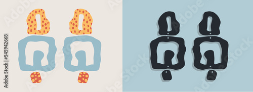 Modern hippie Earrings template with organic shape for Laser cut wooden. Vector isolated silhouette