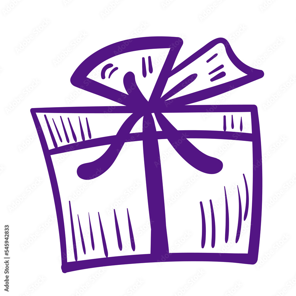Doodle purple present. Celebrate line art vector icon on white background. Doodle purple present. Celebrate line art vector icon on white background.