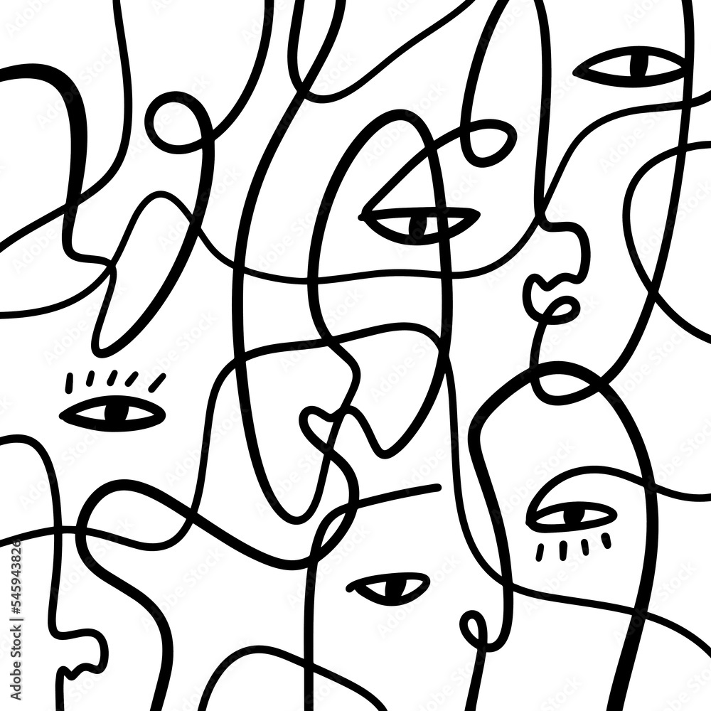 Abstract one line faces illustration in trendy minimalism style on white background. Contemporary female silhouettes. Abstract one line faces illustration in trendy minimalism style on white background. Contemporary female silhouettes.