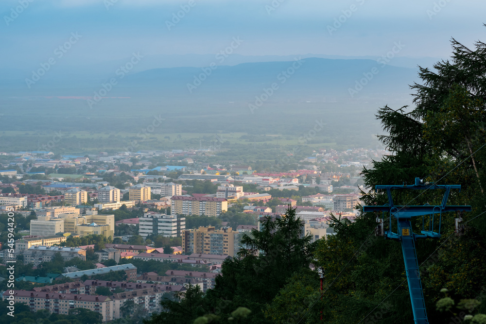 aerial cityscape, top view of Yuzhno-Sakhalinsk from Mount Bolshevik aerial cityscape, top view of Yuzhno-Sakhalinsk from Mount Bolshevik