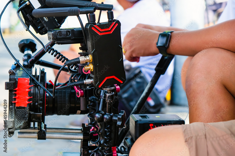 detail of Video camera , film crew production, behind the scenes background detail of Video camera , film crew production, behind the scenes background
