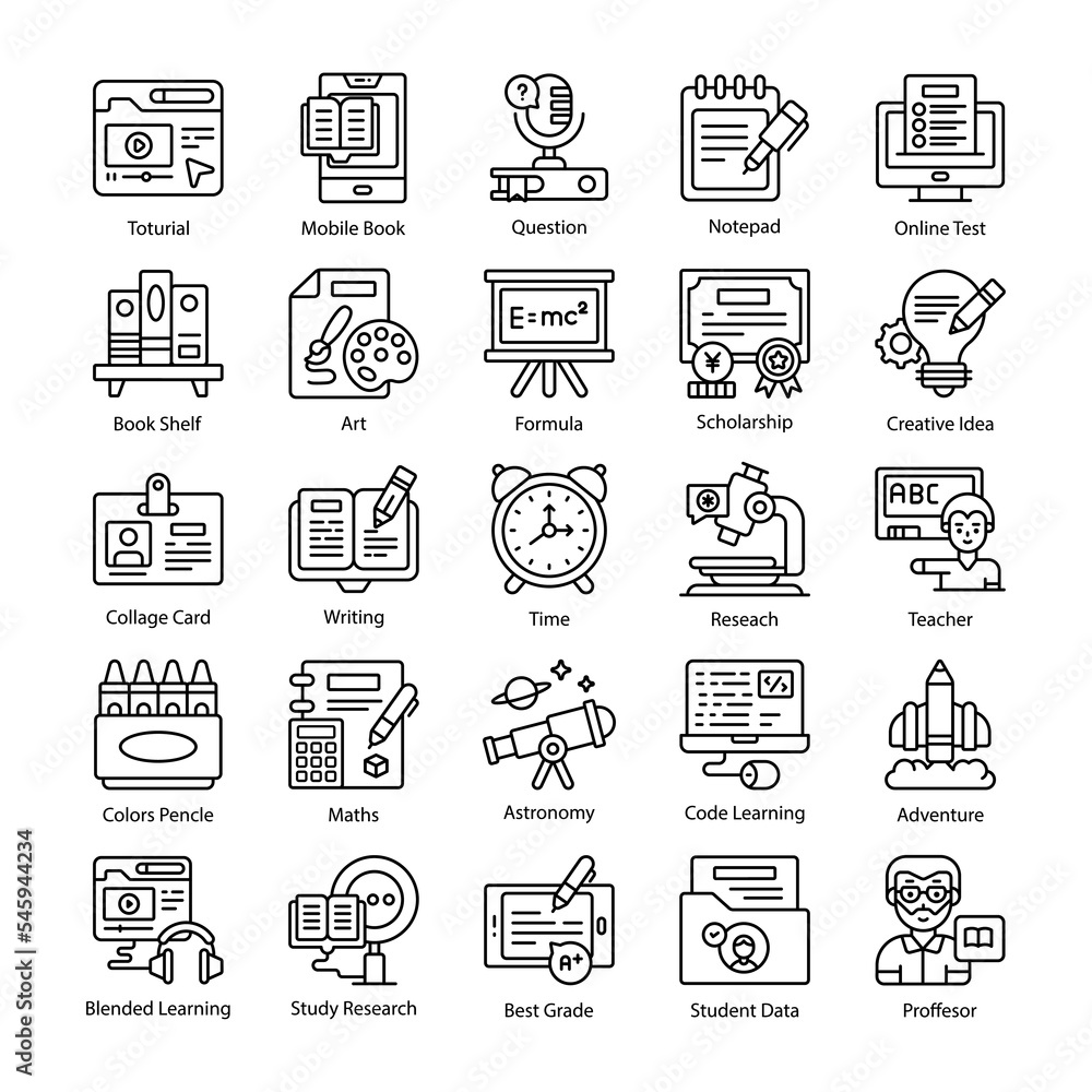 Set of flat vector design education, school and university with elements for mobile concepts and web apps. modern style vector illustration