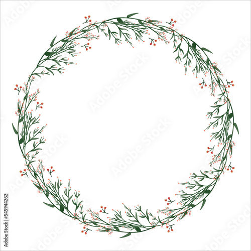 Watercolor Christmas floral frame or winter floral wreath consisting of flowers, leaves and branches. Frame vignette with a bouquet of flowers. Crown and Arch. Suitable for holiday invitation cards