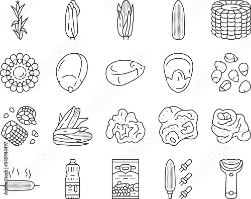 corn maize green, cob sweet icons set vector