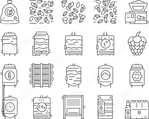 beer production brewery factory icons set vector
