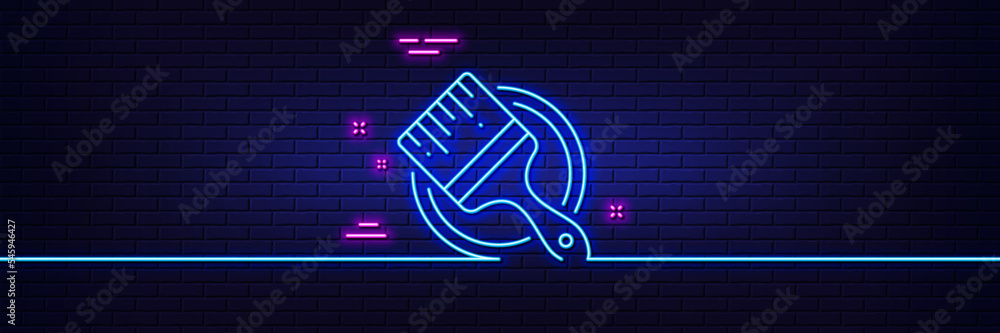 Neon light glow effect. Paint brush line icon. Wall paintbrush sign. Creative drawing art symbol. 3d line neon glow icon. Brick wall banner. Brush outline. Vector Neon light glow effect. Paint brush line icon. Wall paintbrush sign. Creative drawing art symbol. 3d line neon glow icon. Brick wall banner. Brush outline. Vector