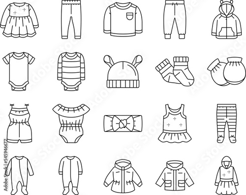 baby child infant fashion cloth icons set vector