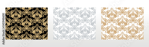 Wallpapers in the style of Baroque. Seamless vector backgrounds. Set of colored floral ornaments. Graphic patterns for fabric, wallpaper, packaging. Ornate Damask flower ornaments