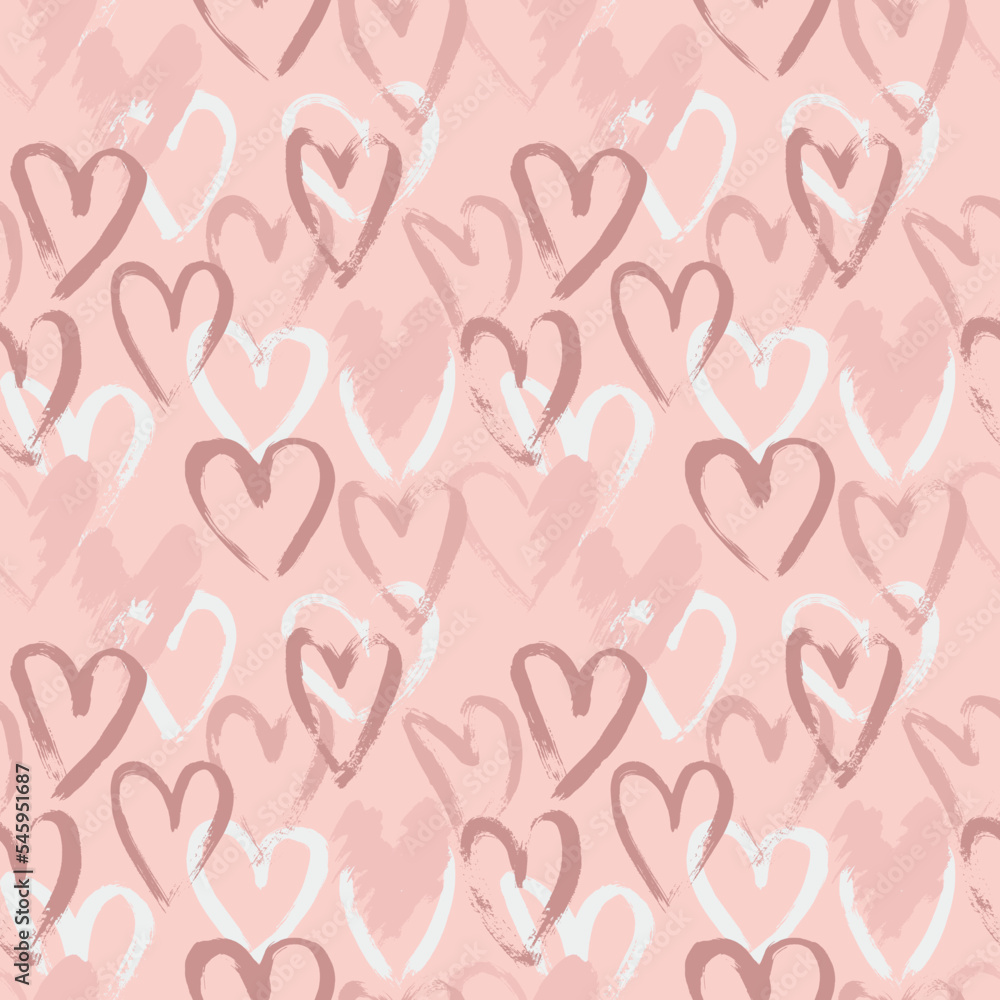 Abstract Grunge Dry Brush Heart Seamless Nude Vector Pattern.