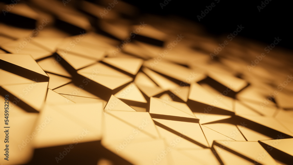 Golden yellow polygons background, polygonal abstract wallpaper with geometric shapes and texture patterns yellow gold color gradient backdrop with copy space for text