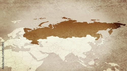 Vintage map showing Russia. From above zooming in.