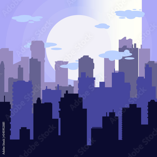 Cityscapes in vector with violet sky. It is easy to use and editable.