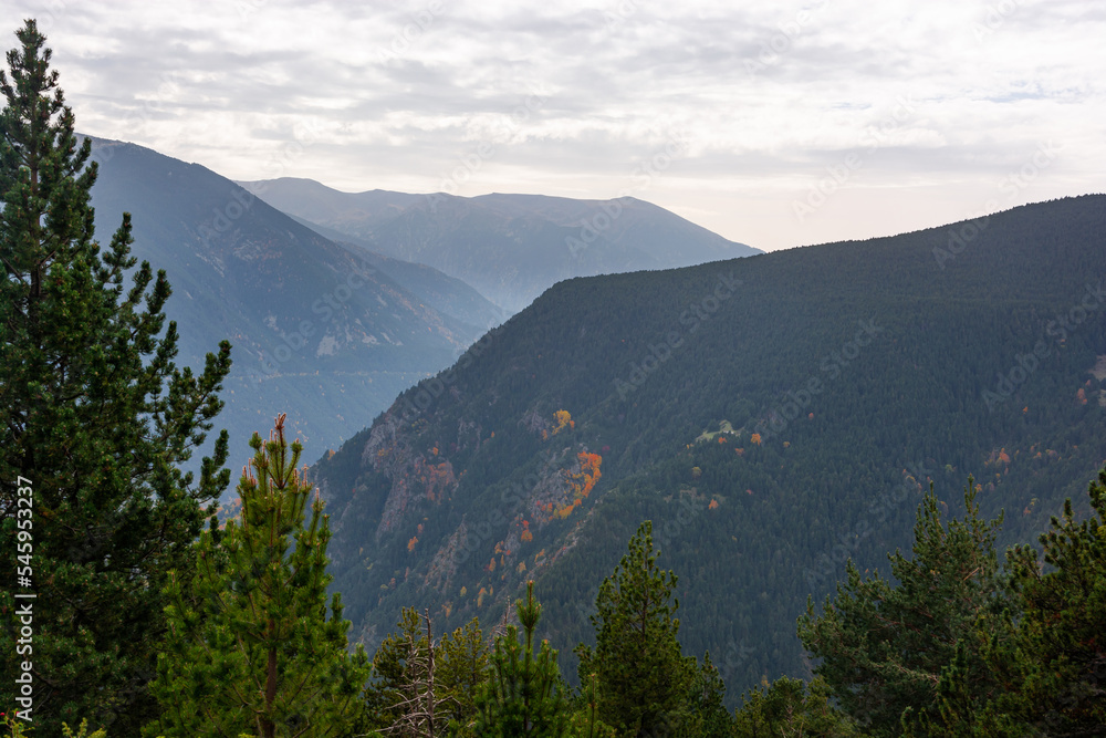 Mountain serpentine and road in Andorra. Beautiful mountain landscape.