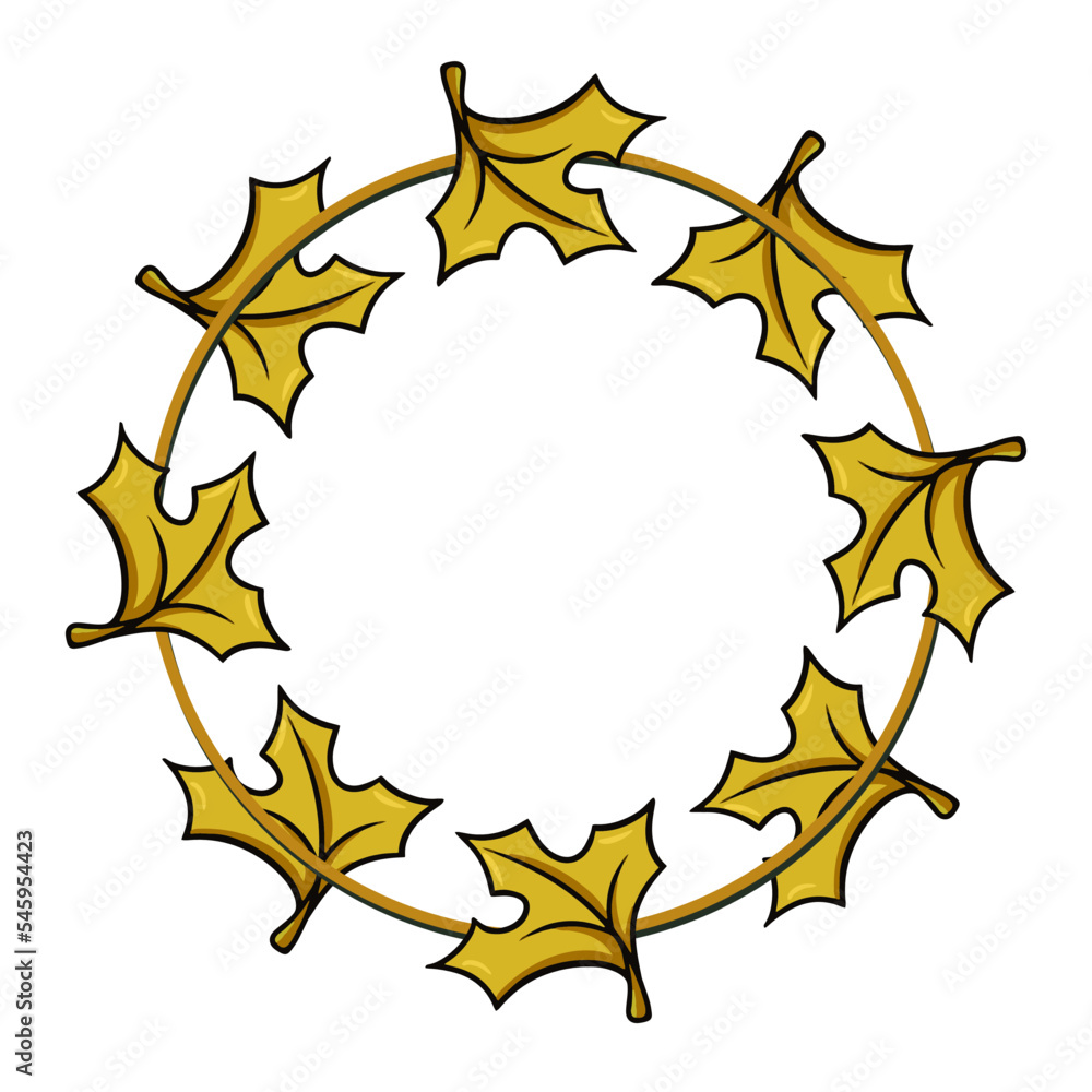 Round symmetrical frame, bright autumn maple leaves, leaf fall, copy space, vector cartoon