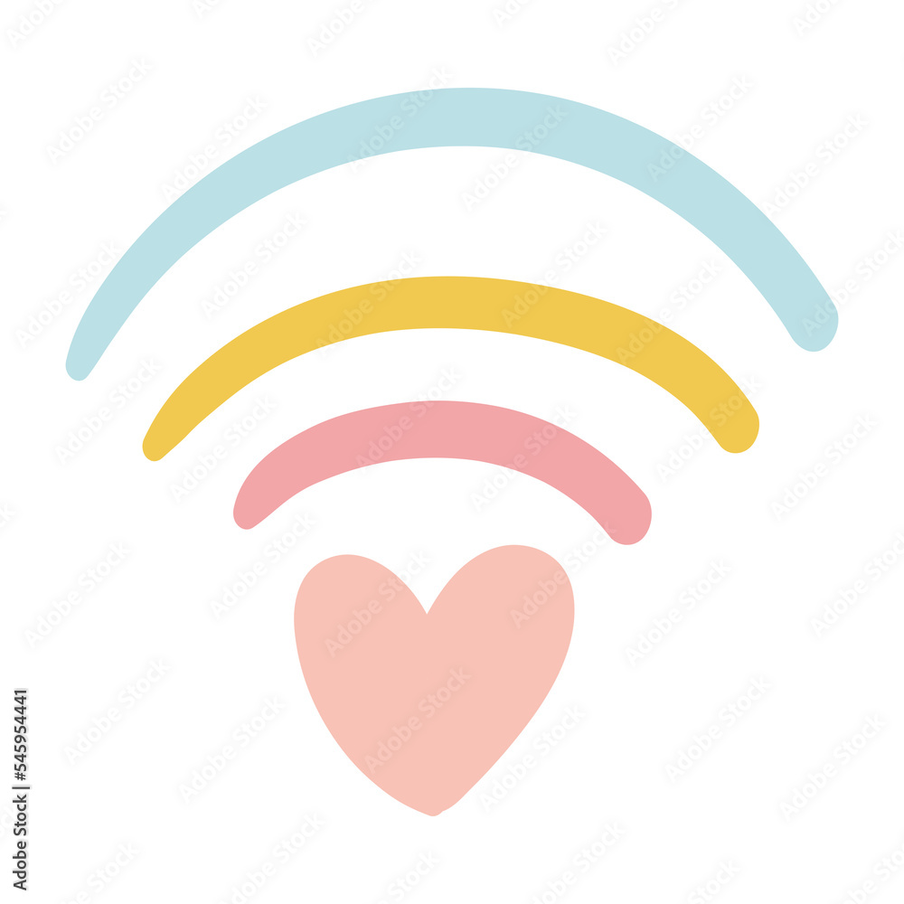 Cute pastel rainbow heart WIFI connection, heart love doodle icon cartoon Cute pastel rainbow heart WIFI connection, heart love doodle icon cartoon