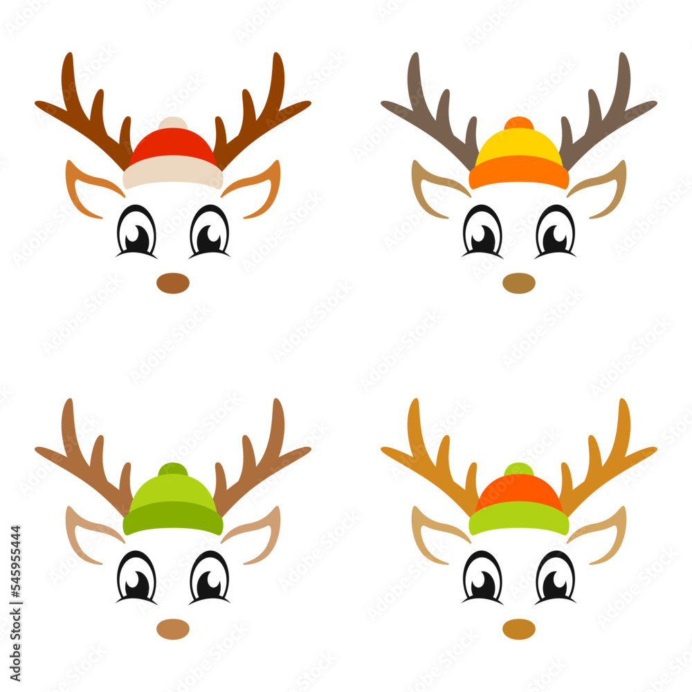 Naklejka premium Set of Reindeer Face in flat style isolated