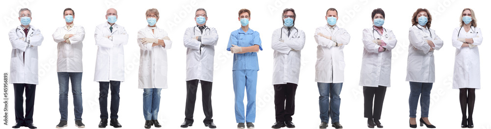 group of doctors in mask isolated on white group of doctors in mask isolated on white