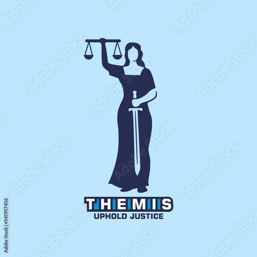 themis justice logo, silhouette of young lady holginf scales vector illustrations