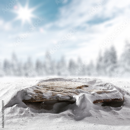 Gray stone background cover of snow and winter landscape.  © magdal3na
