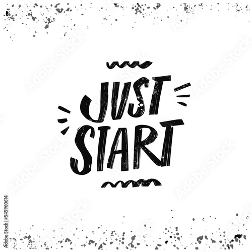 Just start hand drawn black color lettering phrase vector art.